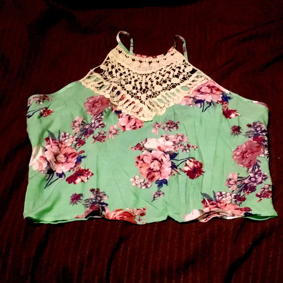Flower & crotchet zip back crop top - Picture 1 of 2